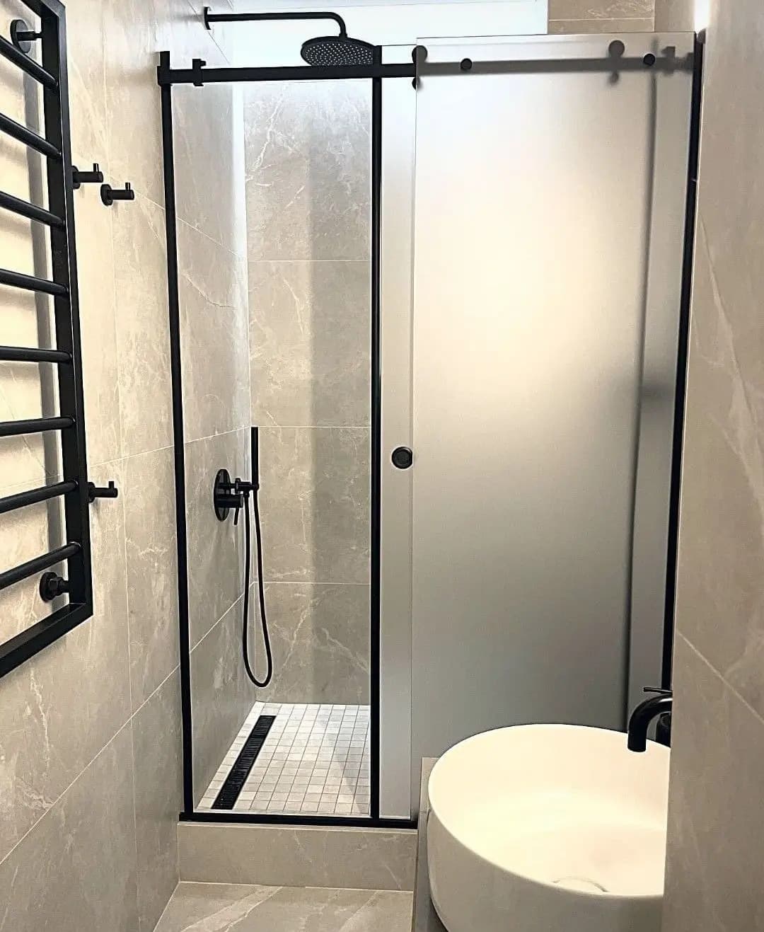 Black Frame Sliding Shower Partition Installation in Bangalore